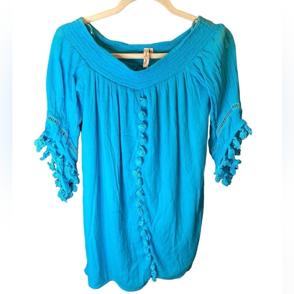 Red Camel top in a brilliant blue with tassels size small - Picture 1 of 5
